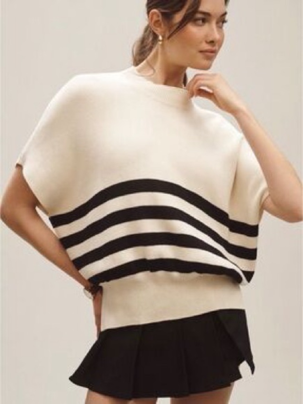 Maeve Oversized Short Sleeve Sweater In Cream Size XS